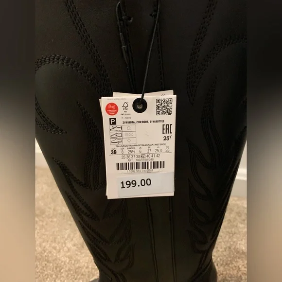 NEW Zara Sold Out Knee High Embroidered Leather Cowboy Boots (Size 8) - Picture 7 of 7